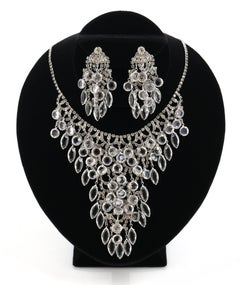 JULIANA D&E For VENDOME c.1960's Rhinestone Waterfall Bib Necklace & Earring Set
