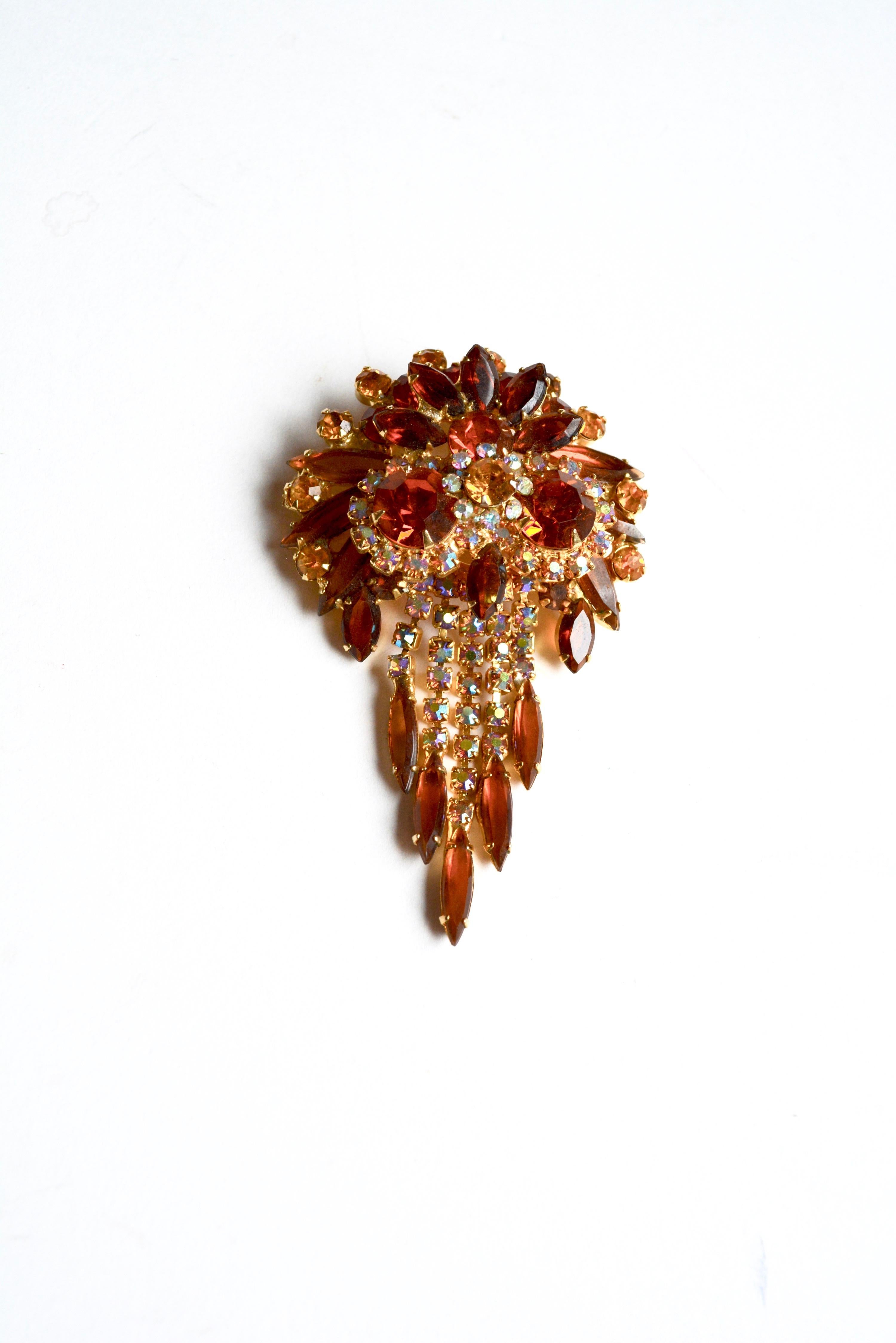 60s vintage Juliana brooch with necklace conversion option. Lovely condition. Amber and aurora borealis stones. Unmarked.  4