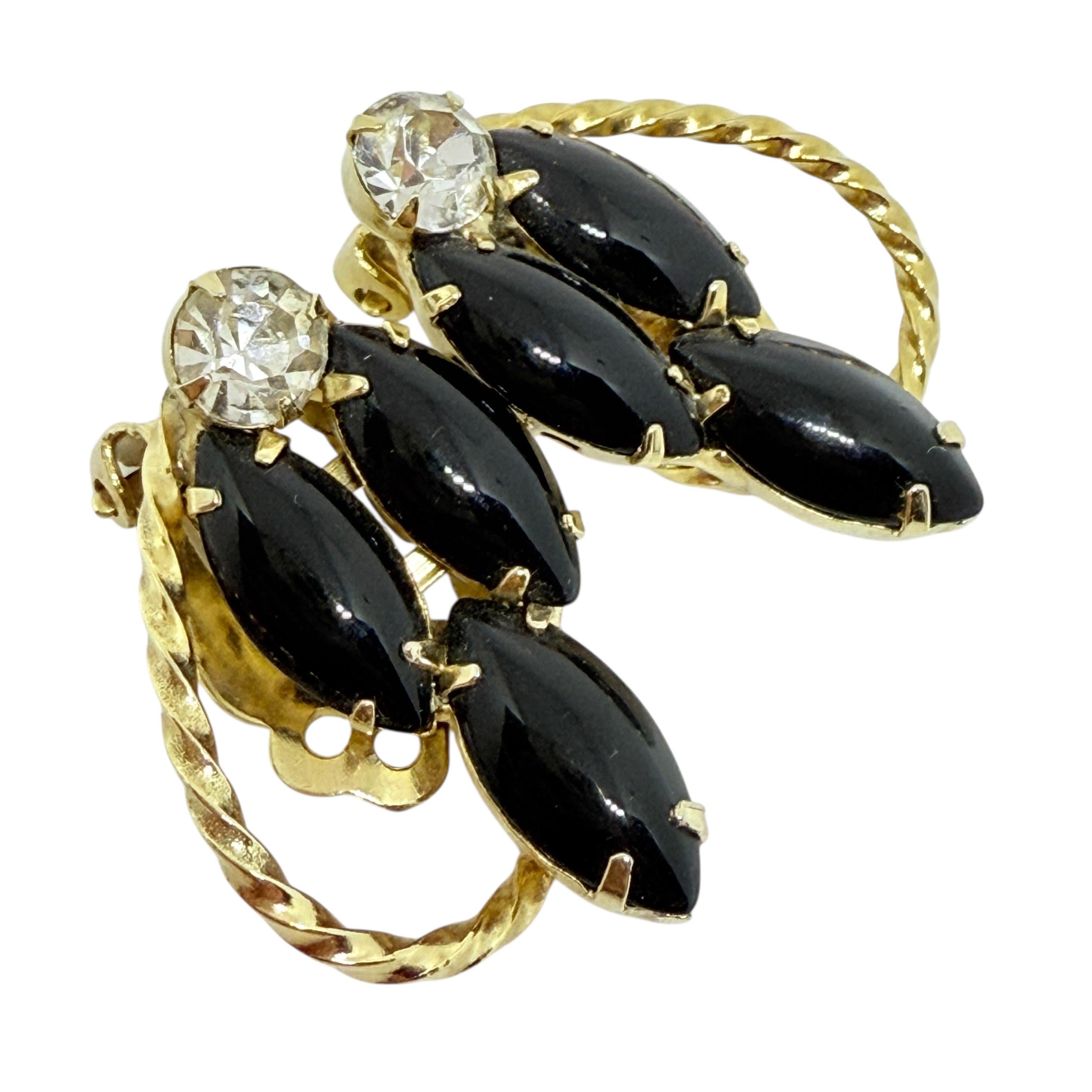 JULIANA DELIZZA ELSTER pendientes de clip de diseño en cristal negro y tono dorado en Bueno estado para la venta en Palos Hills, IL