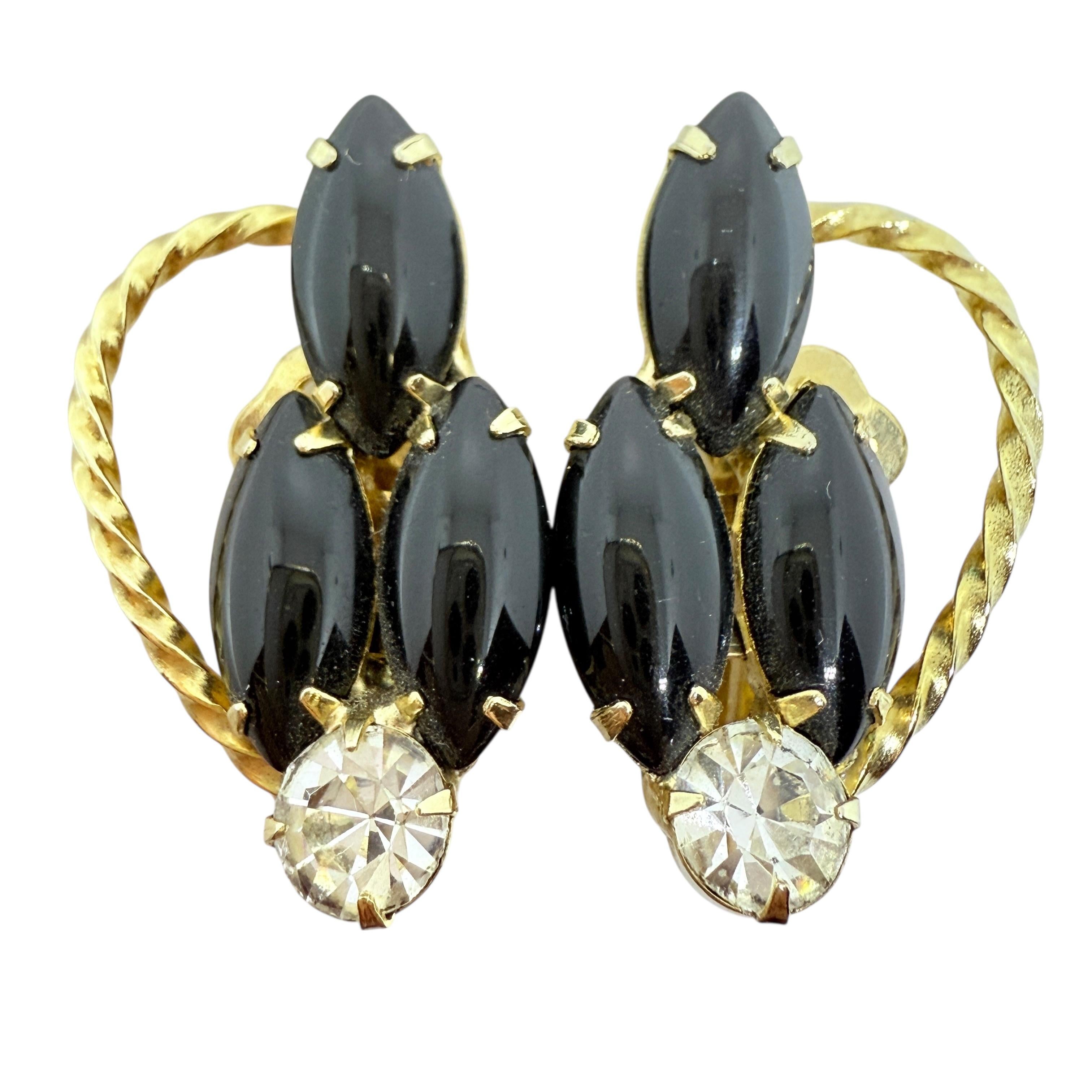 Femenino o masculino JULIANA DELIZZA ELSTER pendientes de clip de diseño en cristal negro y tono dorado en venta
