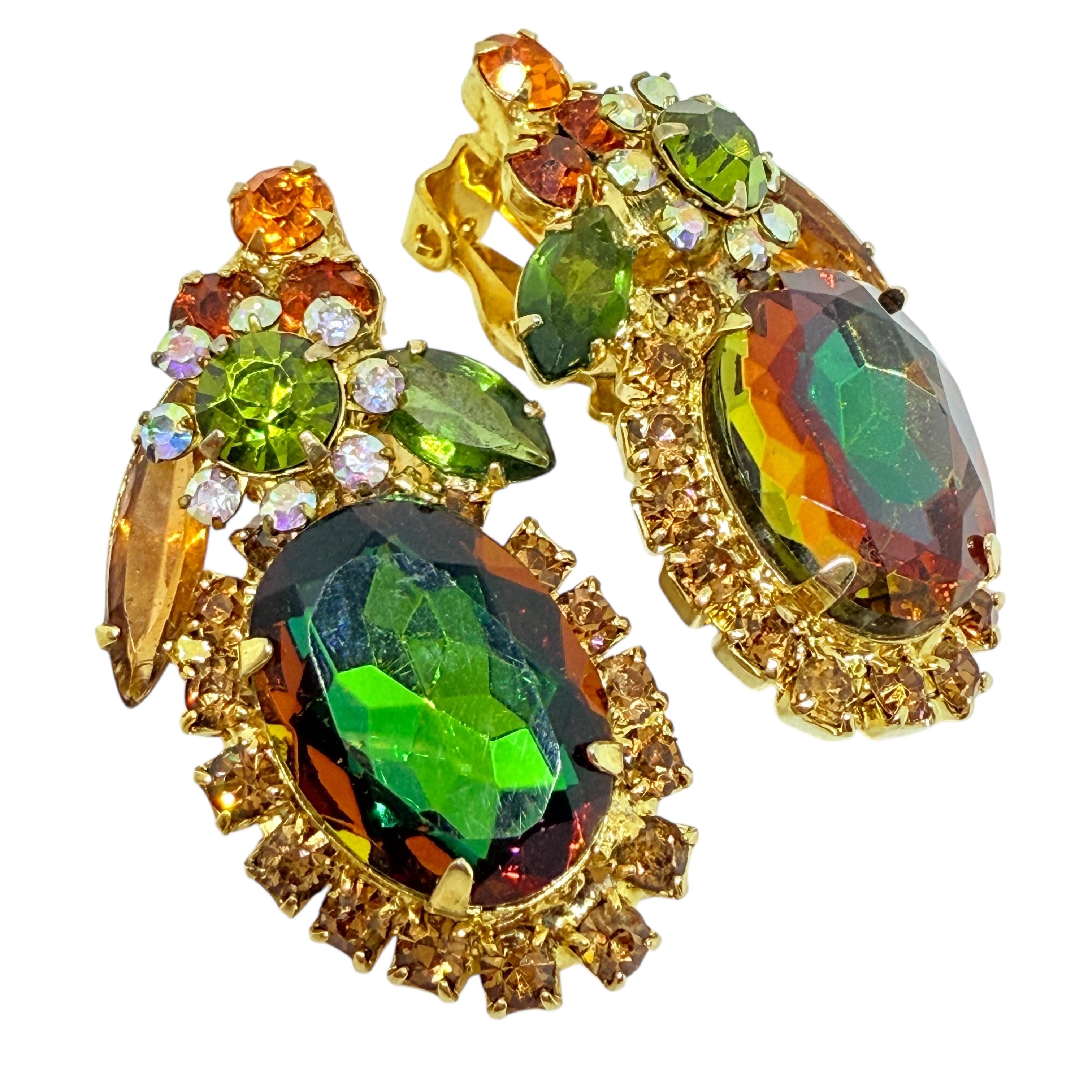 JULIANA DELIZZA ELSTER goldfarbenes grünes Bernsteinglas Designer-Ohrringe mit Clip für Damen oder Herren im Angebot