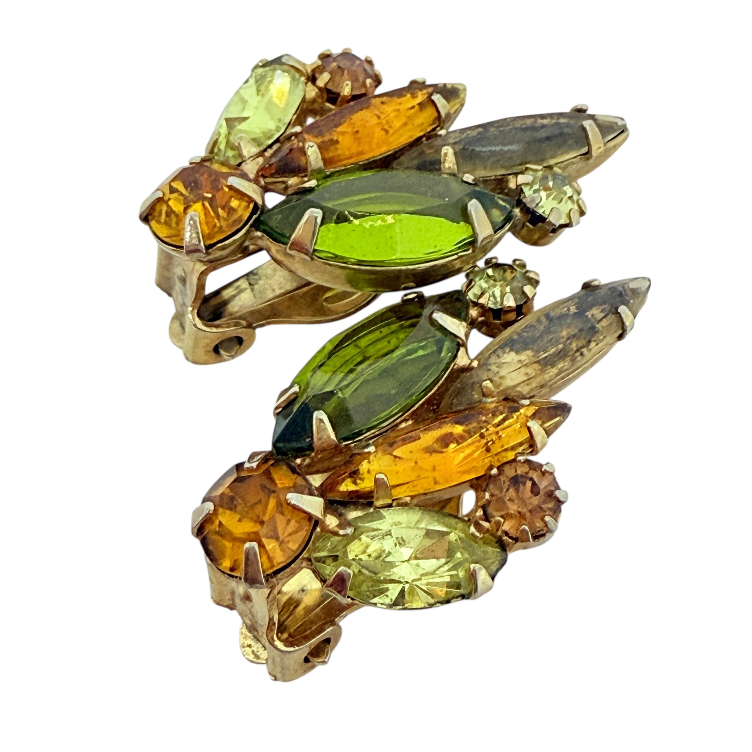 JULIANA DELIZZA ELSTER boucles d'oreilles à clip en verre ambré vert et ton or Unisexe en vente