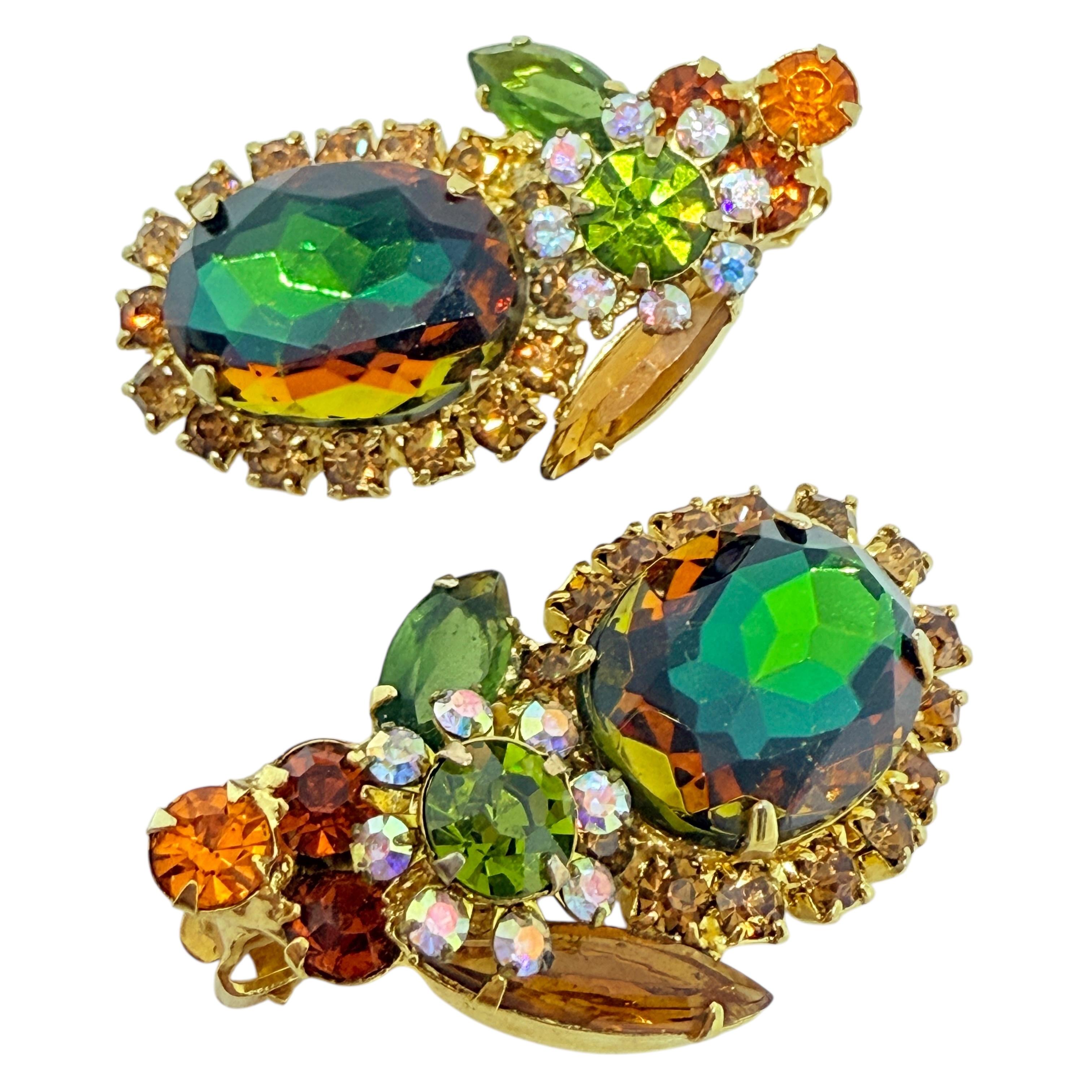 JULIANA DELIZZA ELSTER goldfarbenes grünes Bernsteinglas Designer-Ohrringe mit Clip im Angebot 1