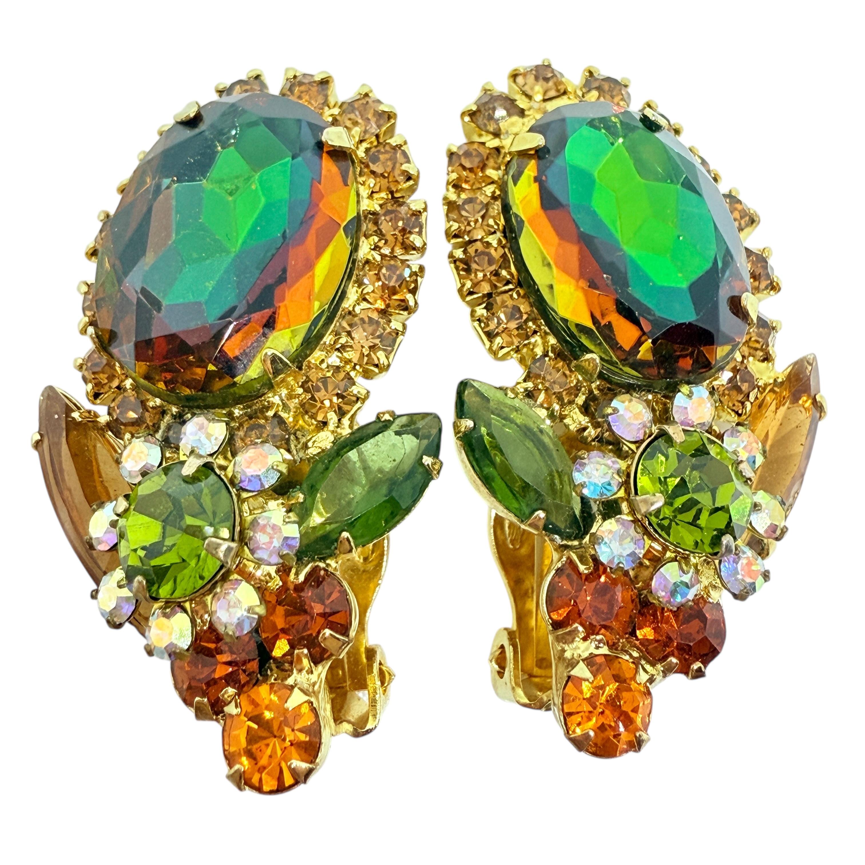 JULIANA DELIZZA ELSTER goldfarbenes grünes Bernsteinglas Designer-Ohrringe mit Clip im Angebot 2