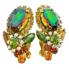 JULIANA DELIZZA ELSTER boucles d
oreilles à clip en verre ambré vert et ton or