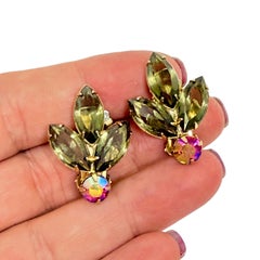 JULIANA DELIZZA & Elster orecchini a clip di design con pietre di vetro navette in tonalità oro