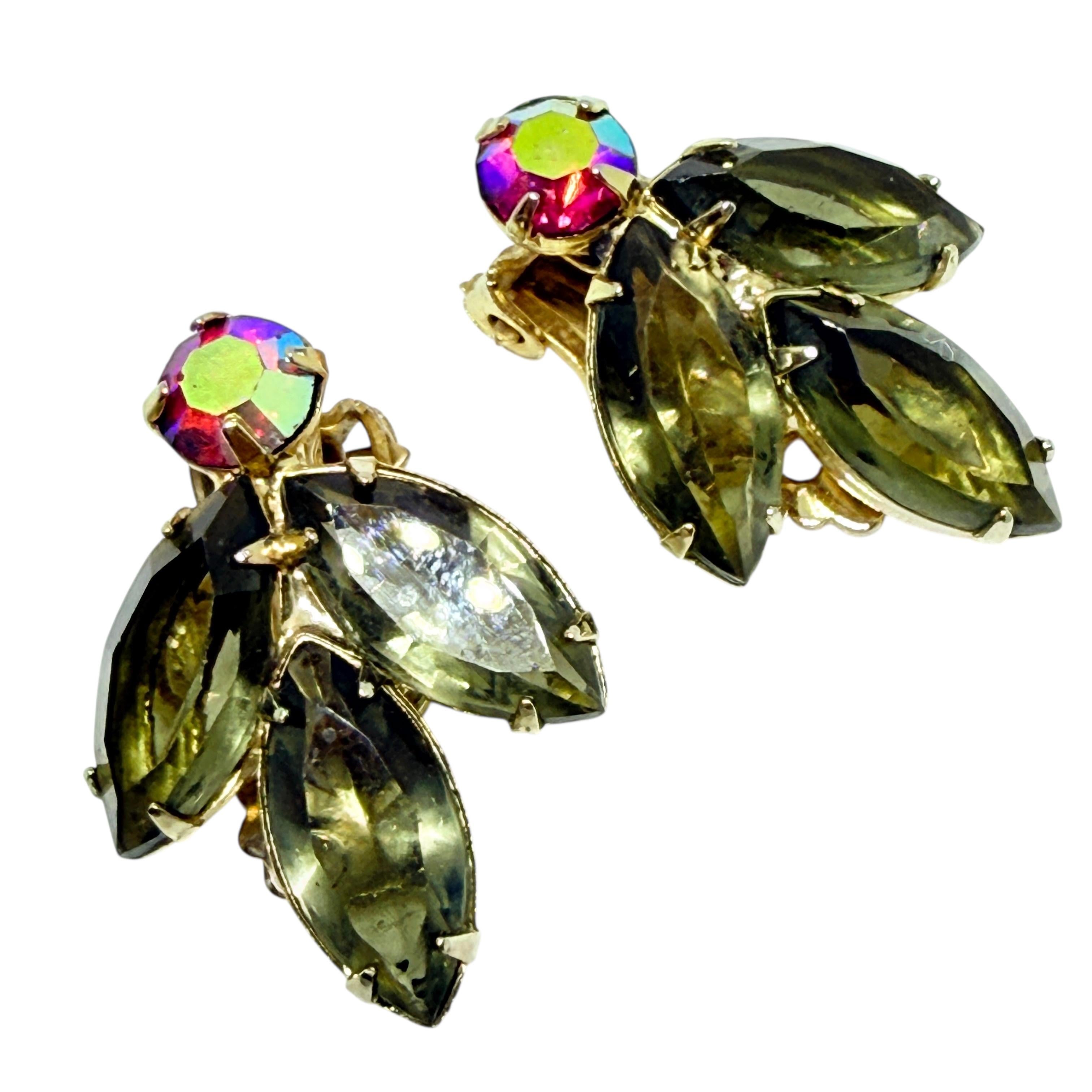 da uomo o donna JULIANA DELIZZA & Elster orecchini a clip di design con pietre di vetro navette in tonalità oro in vendita