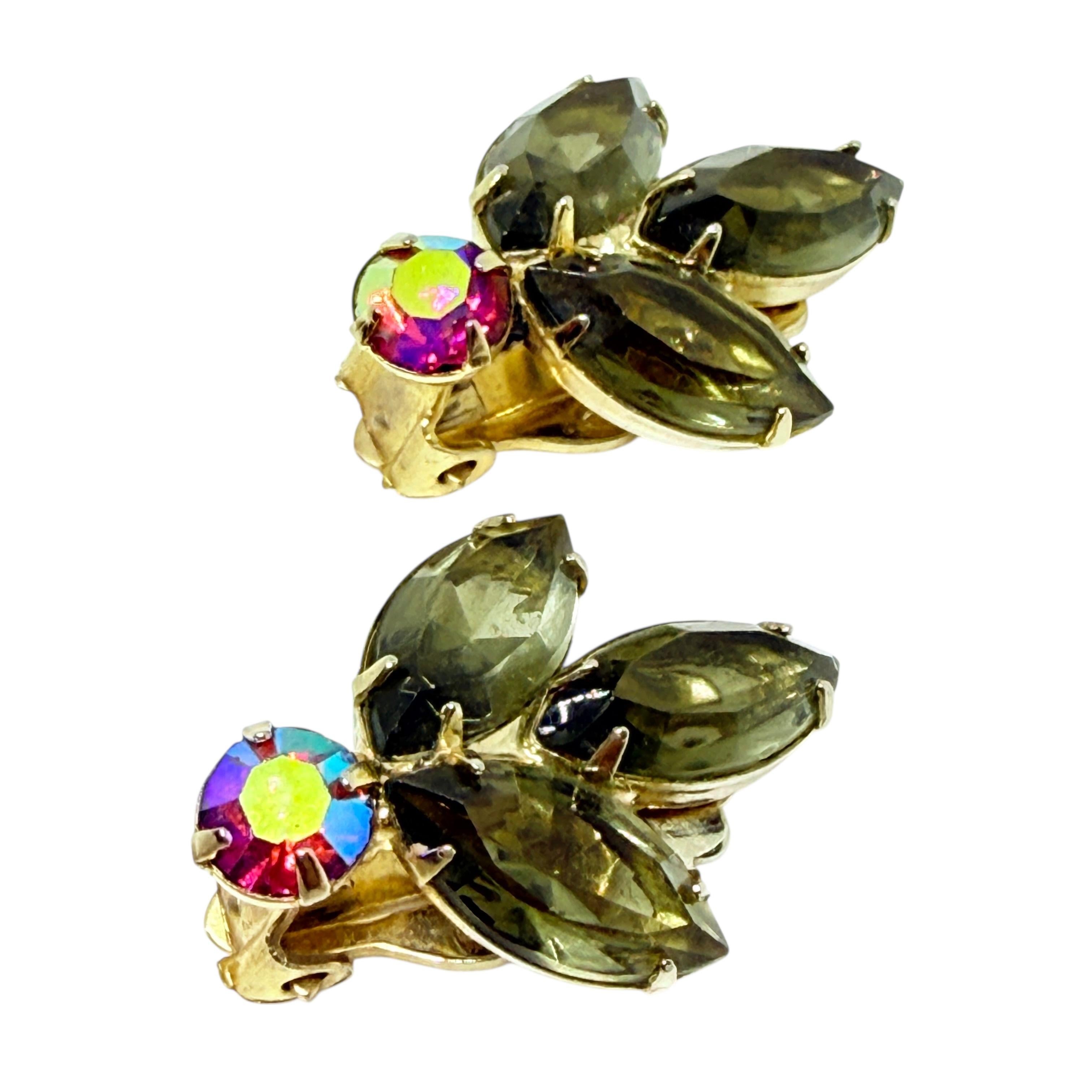 JULIANA DELIZZA & Elster orecchini a clip di design con pietre di vetro navette in tonalità oro in vendita 1