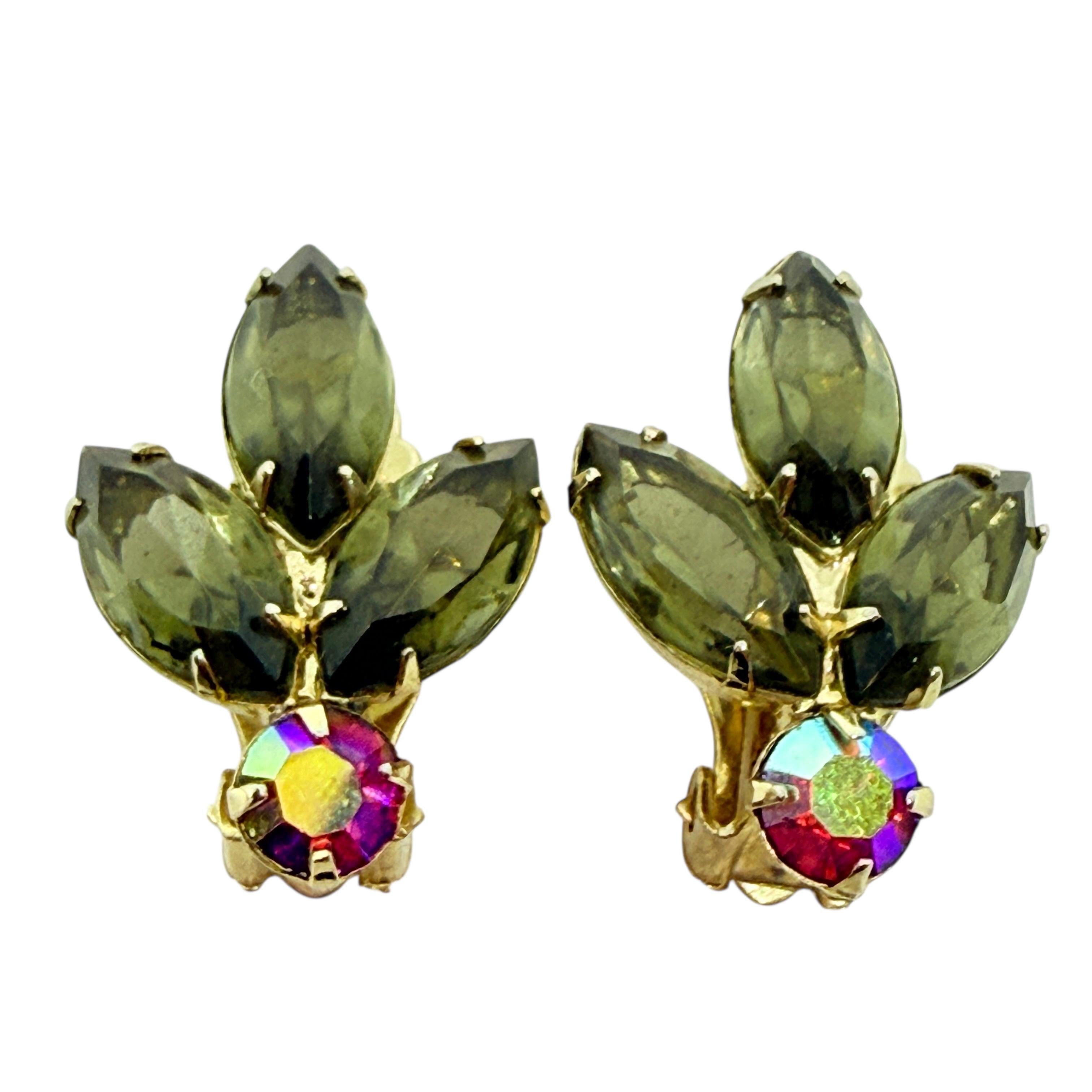 JULIANA DELIZZA & Elster orecchini a clip di design con pietre di vetro navette in tonalità oro in vendita 2