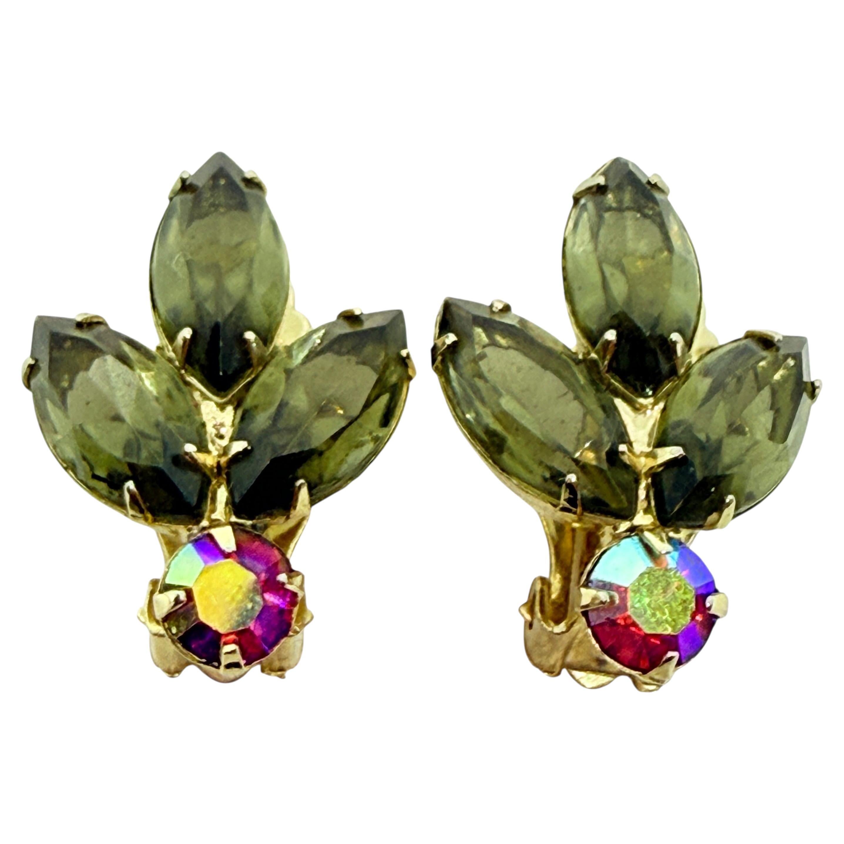 JULIANA DELIZZA & Elster orecchini a clip di design con pietre di vetro navette in tonalità oro