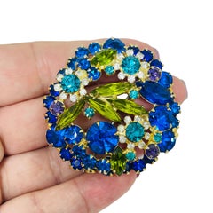 JULIANA DELIZZA ELSTER gold tone sapphire blue green glass designer brooch