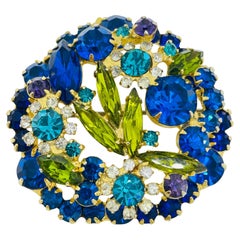 JULIANA DELIZZA ELSTER gold tone sapphire blue green glass designer brooch