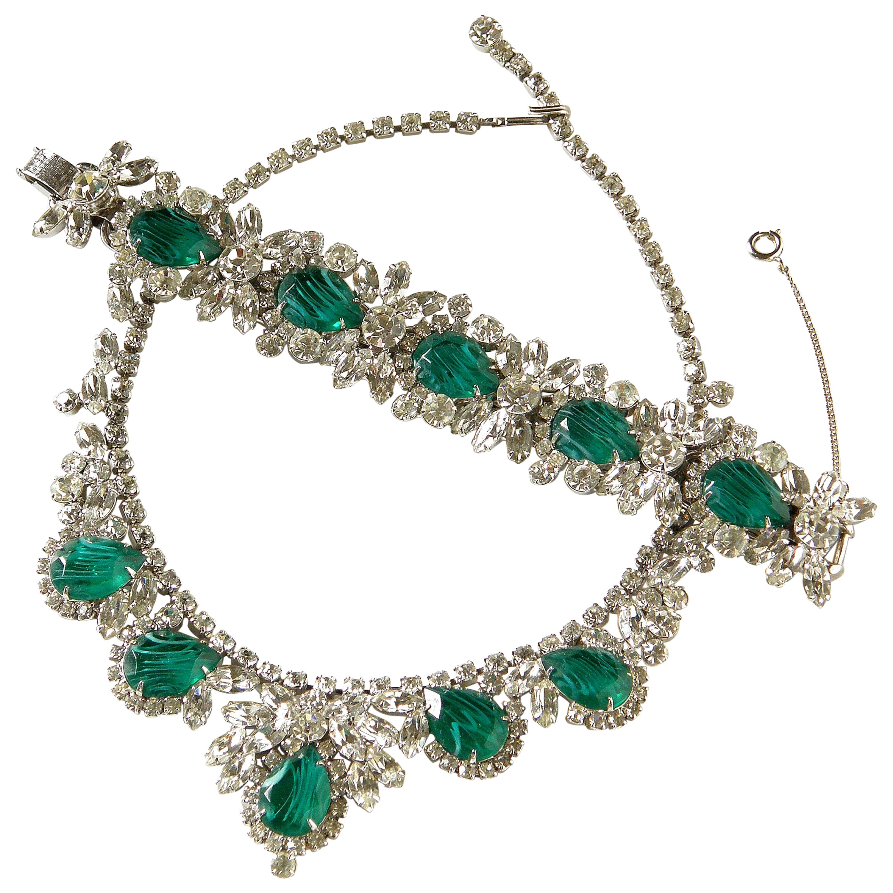 Juliana DeLizza & Elster Necklace and Bracelet with Faux Diamonds and Emeralds