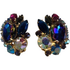 Juliana DeLizza & Elster Rainbow Rivoli Rhinestone Clip-On Earrings
