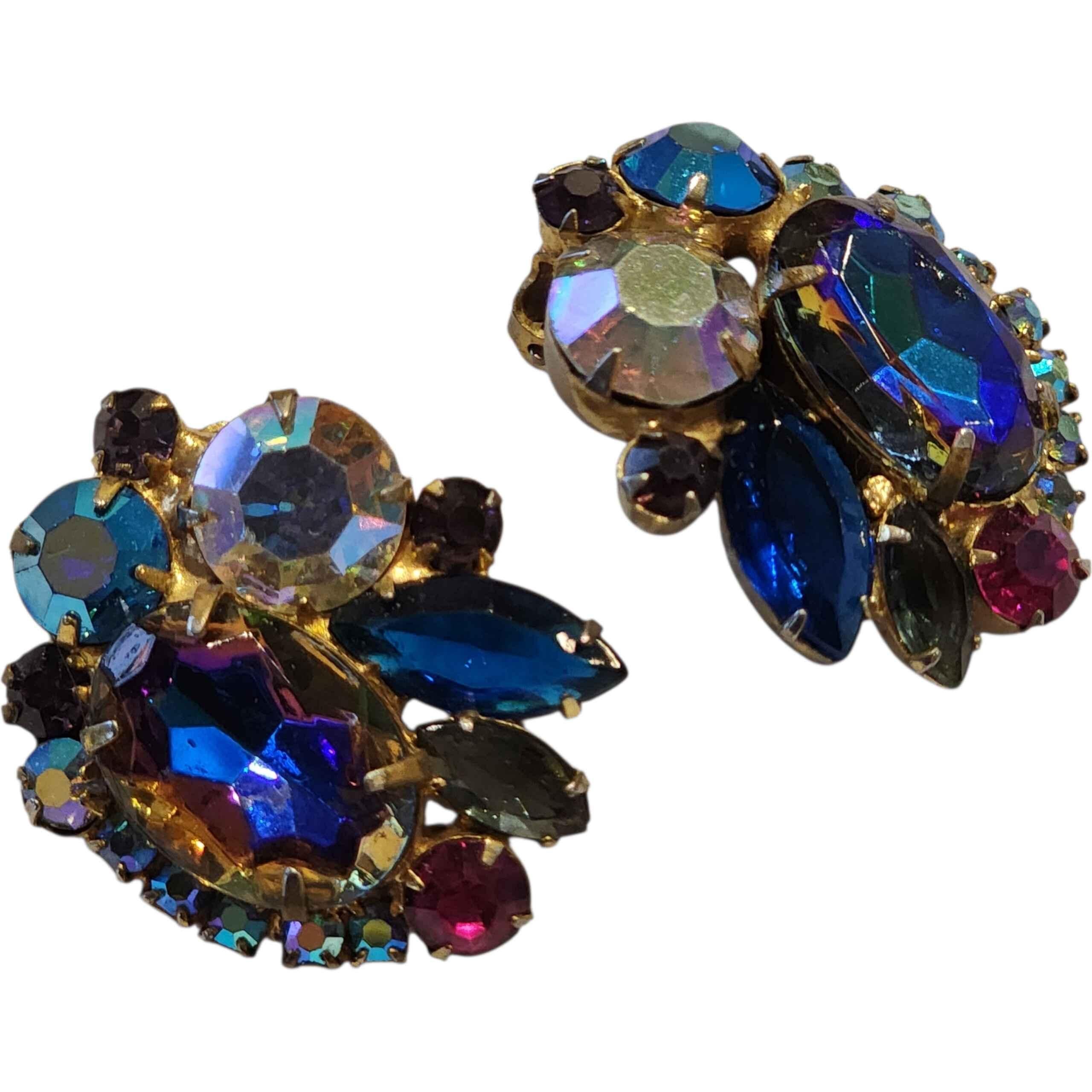 Cabochon Orecchini a clip con strass a forma di Rivoli Arcobaleno di Juliana DeLizza & Elster in vendita