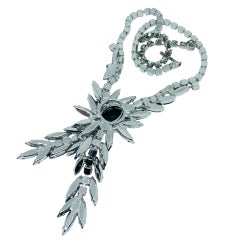 JULIANA DELIZZA ELSTER silver tone navette rhinestones designer necklace