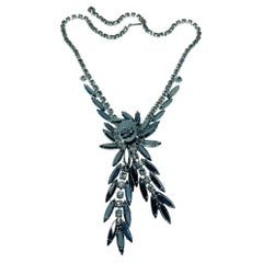 JULIANA DELIZZA ELSTER silver tone navette rhinestones designer necklace