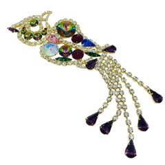 JULIANA DELIZZA ELSTER vintage gold colorful ravioli glass parrot bird brooch