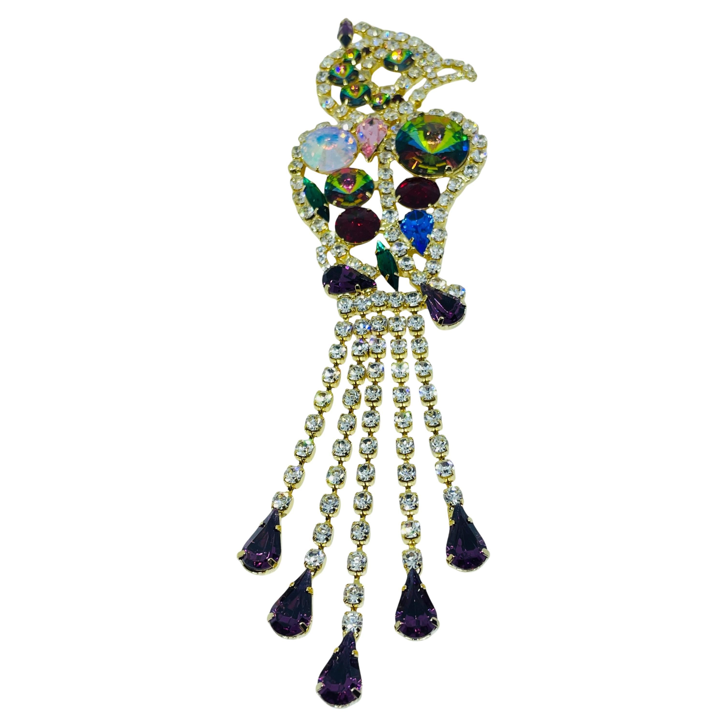 JULIANA DELIZZA ELSTER vintage gold colorful ravioli glass parrot bird brooch