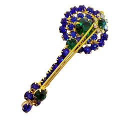 JULIANA DELIZZA ELSTER vintage gold rhinestone mandolin designer brooch