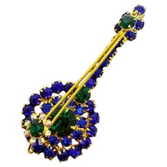 JULIANA DELIZZA ELSTER vintage gold rhinestone mandolin designer brooch