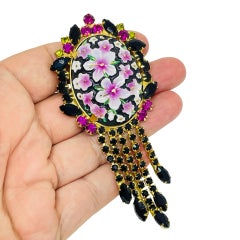 JULIANA DELIZZA ELSTER vintage gold rhinestones painted flowers designer brooch
