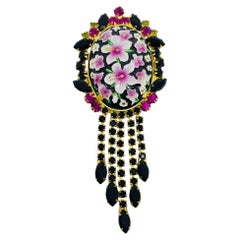 JULIANA DELIZZA ELSTER vintage gold rhinestones painted flowers designer brooch