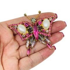 JULIANA DELIZZA ELSTER vintage gold tone glass stones butterfly designer brooch
