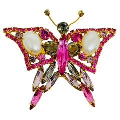 JULIANA DELIZZA ELSTER vintage gold tone glass stones butterfly designer brooch