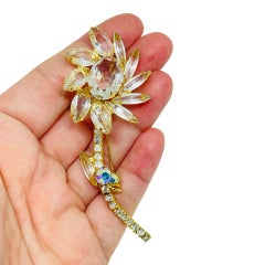 JULIANA DELIZZA ELSTER vintage gold tone navette glass stones flower brooch