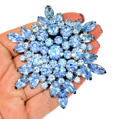 JULIANA DELIZZA ELSTER vintage massive silver tone blue rhinestones brooch