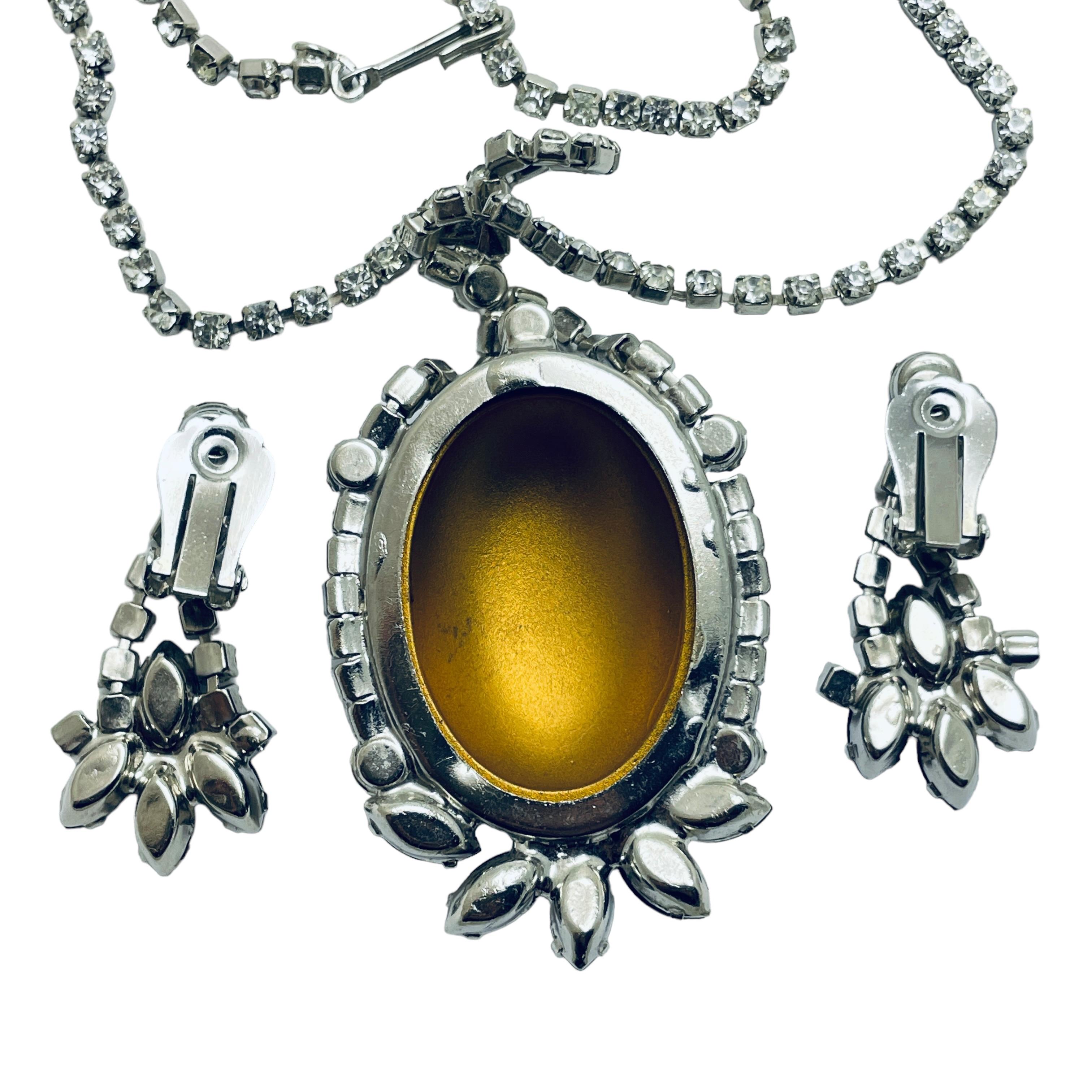 Juliana Delizza & Elster, collana e orecchini vintage con strass in tono argento in vendita 2
