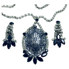 JULIANA DELIZZA ELSTER vintage silver tone rhinestone necklace earrings set