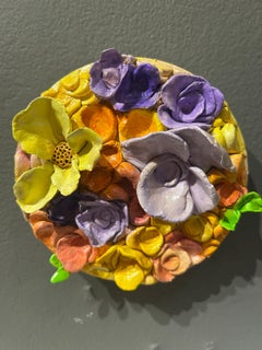 Juliana Haliti, "Fleur" 6x6 Textural Sculptural Flower Mixed Media Painting