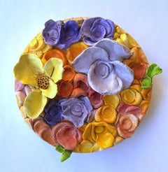 Juliana Haliti, "Fleur" 6x6 Textural Sculptural Flower Mixed Media Painting