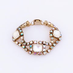 Juliana Style Aurora Borealis Crystal and Frosted Moonstone Bracelet, 1960s
