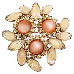 Juliana Style Peach Moonglow Thermoset and Champagne Rhinestone Brooch, 1950s