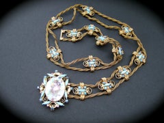 Juliana "Style" Romantic Porcelain Enamel Glass Jeweled Gold Mesh Belt c 1970s