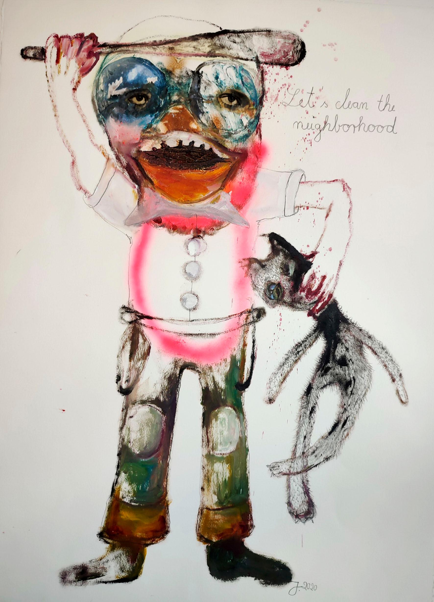 Öl- und Acrylfarbe auf Papier,

Juliane Hundertmark ist eine deutsche Künstlerin, die 1971 geboren wurde und in Berlin, Deutschland, lebt und arbeitet. Sie gilt als eine der originellsten und einfallsreichsten aufstrebenden Malerinnen Berlins.