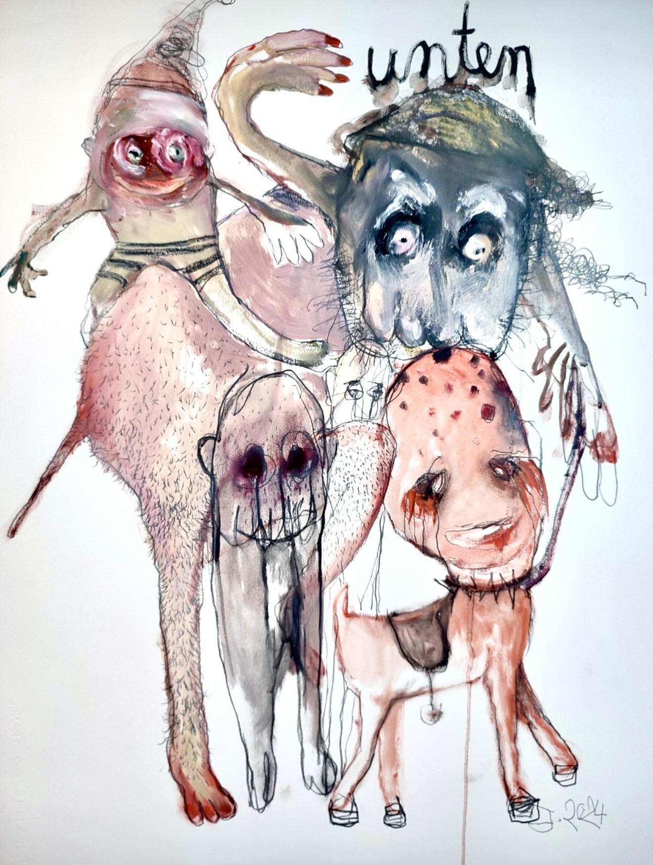 Huile sur papier,

Juliane Hundertmark est une artiste allemande née en 1971 qui vit et travaille à Berlin, en Allemagne. Elle est considérée comme l'un des peintres émergents les plus originaux et les plus inventifs de Berlin. Juliane Hundertmark