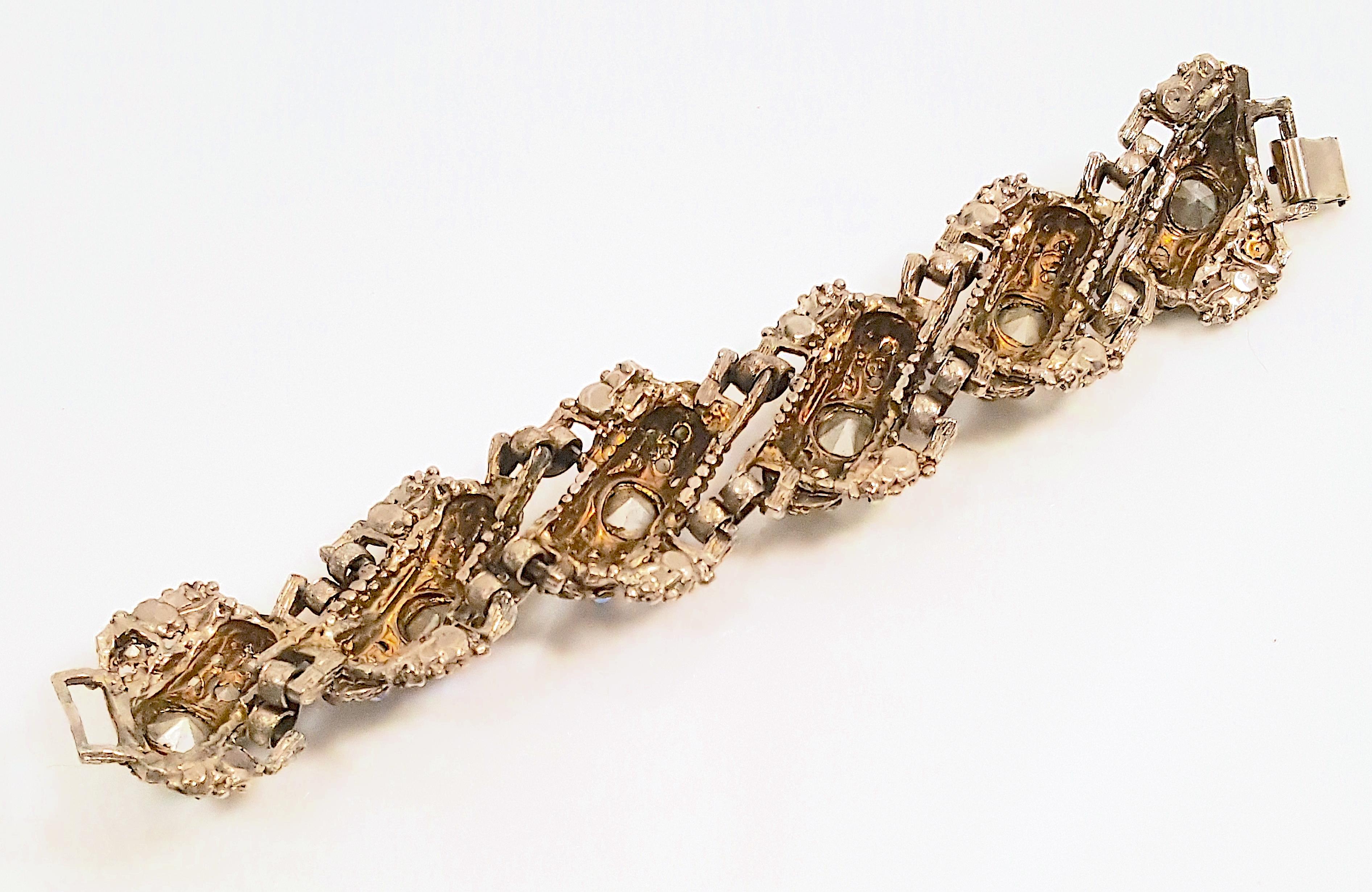 Julianna Delizza&Elster AuroraBorealisEncrusted Chunky Gunmetal SixLink Bracelet In Good Condition For Sale In Chicago, IL