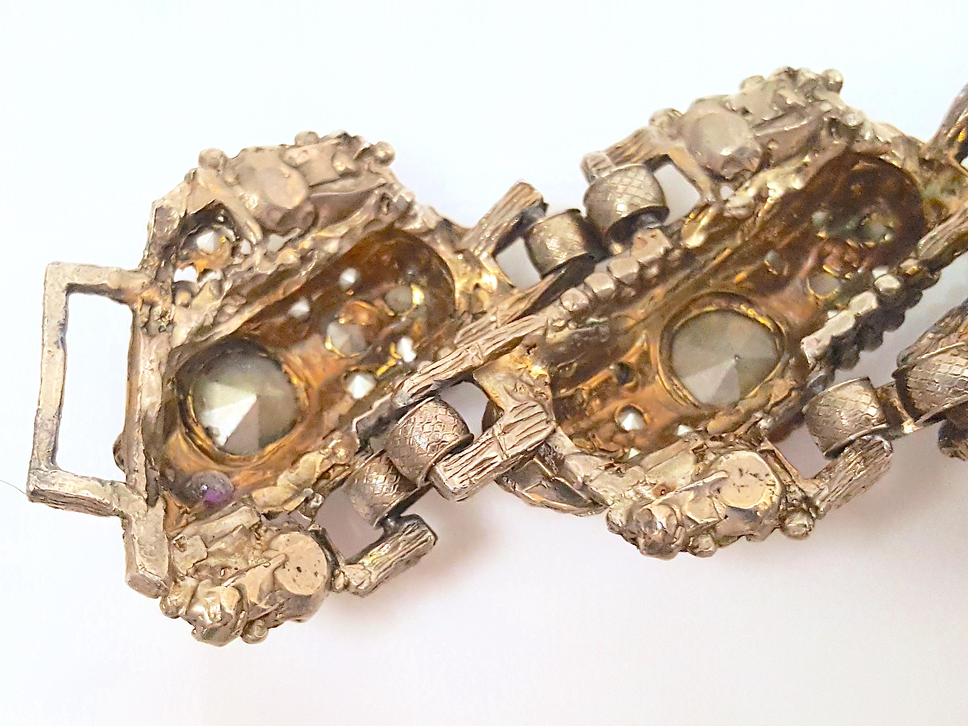 Women's or Men's Julianna Delizza&Elster AuroraBorealisEncrusted Chunky Gunmetal SixLink Bracelet For Sale