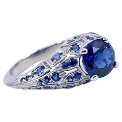 Ring ""Julianne"" 2ct GIA unerhitzter Saphir im Stufenschliff in Platin im edwardianischen Stil