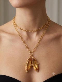 Julie Baker 18 Kt Yellow Gold Lariat w/ Diamonds & Citrine Drops