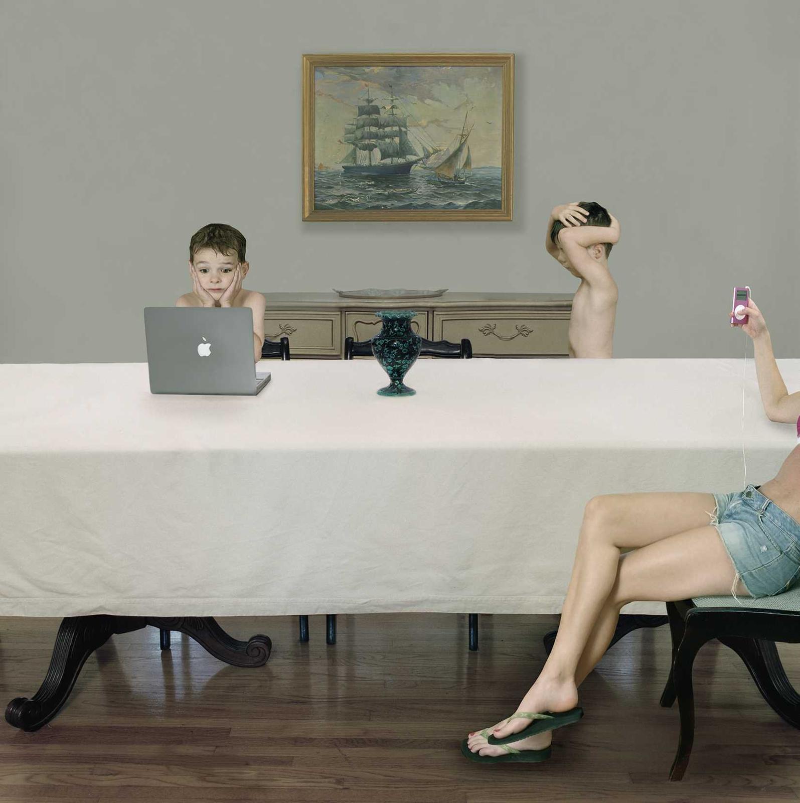 Babysitter, 2006 by Julie Blackmon is from her ongoing series Domestic Vacations. 

The Dutch proverb “a Jan Steen household” originated in the 17th century and is used today to refer to a home in disarray, full of rowdy children and boisterous
