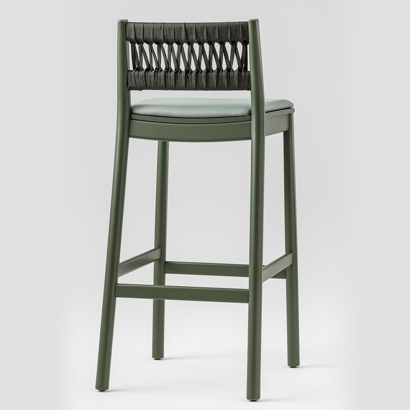 Wood Julie Dark Green Stool with Upholstered Seat by Emilio Nanni For Sale