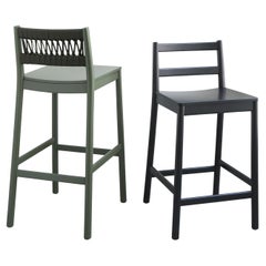 Sgabello da bar con schienale in corda Julie Green di Traba