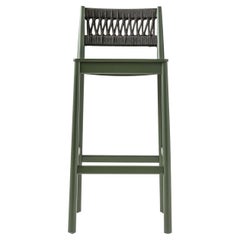 Julie Dark Green Wood Bar Stool With Rope Backrest by TrabA'