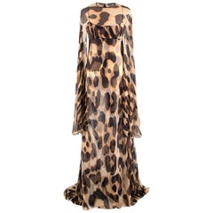 Julie de Libran Silk Cape Sleeve Leopard Print Silk Gown - Size US 4