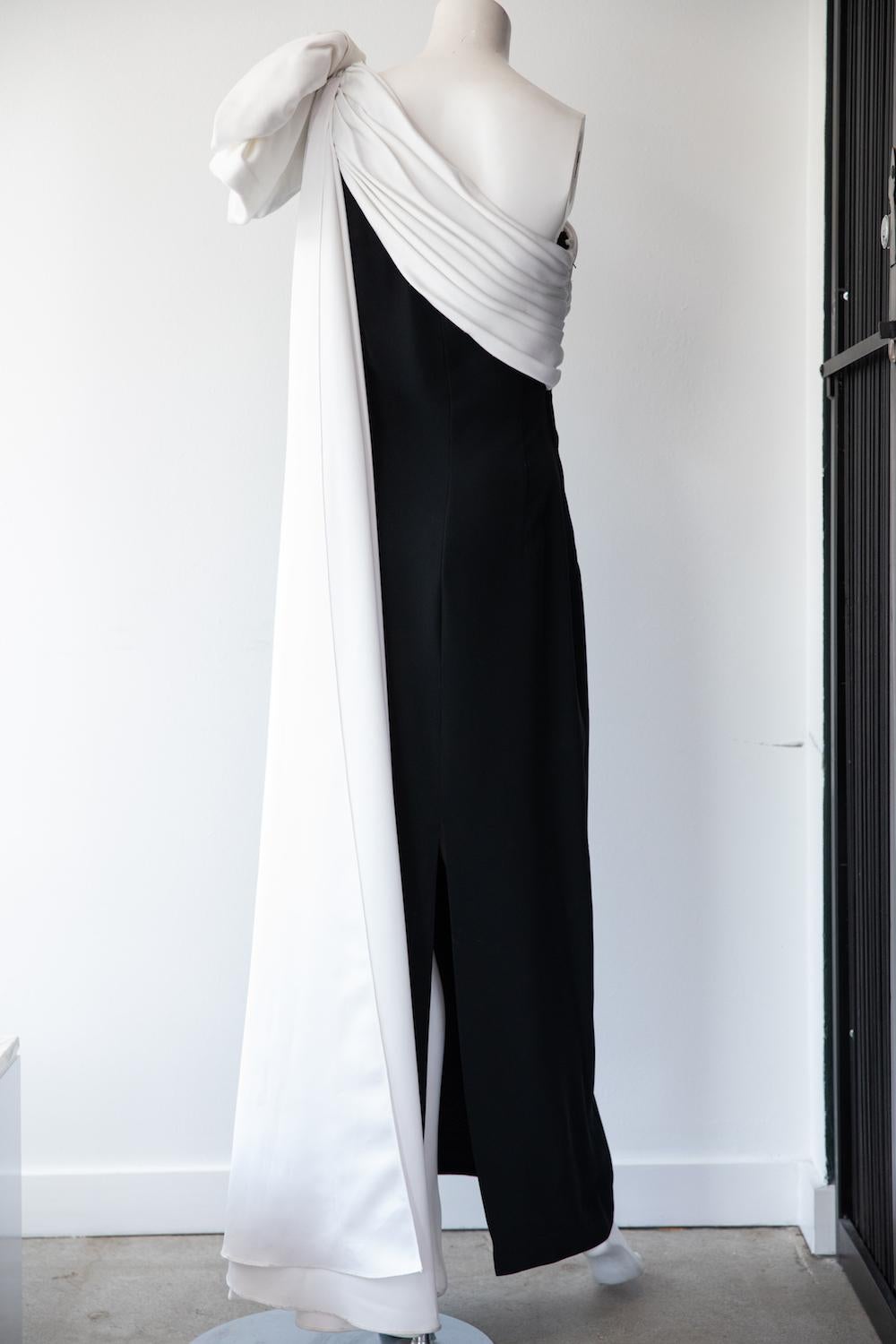 Women's Julie Duroche Vintage Black and White One Shoulder Gown For Sale